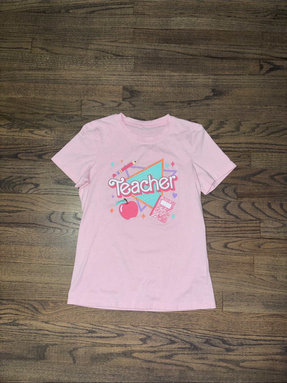 Pink 'Teacher' Graphic Short Sleeve Tee